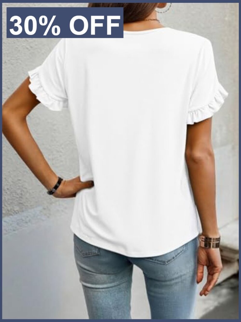 Short Sleeve Ruffle Crewneck Blouse for Work Casual - Picture 2 of 7